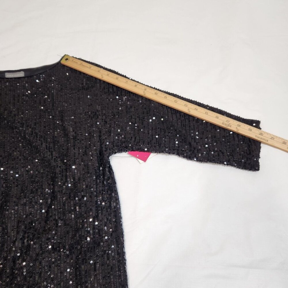 VINCE CAMUTO Women's Sparkle Black Sequin 3/4 Sleeve Mid Dress Size XS (12) - Picture 12 of 15